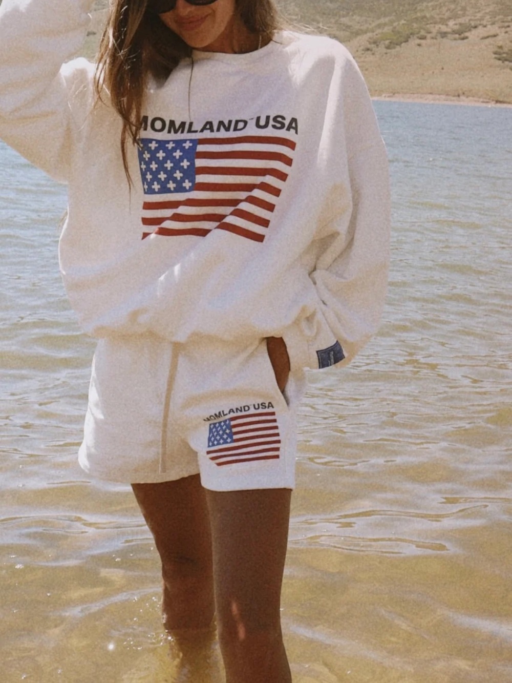White Athletic Flag Shorts for Women